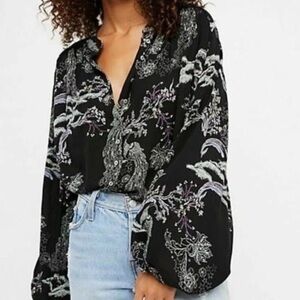 Free People Metallic Blooms Shirt